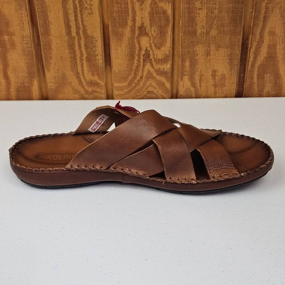 Pikolinos Tarifa Slide Sandals Men Sz 46 / 12 Brown Leather Slip On Open Toe NEW